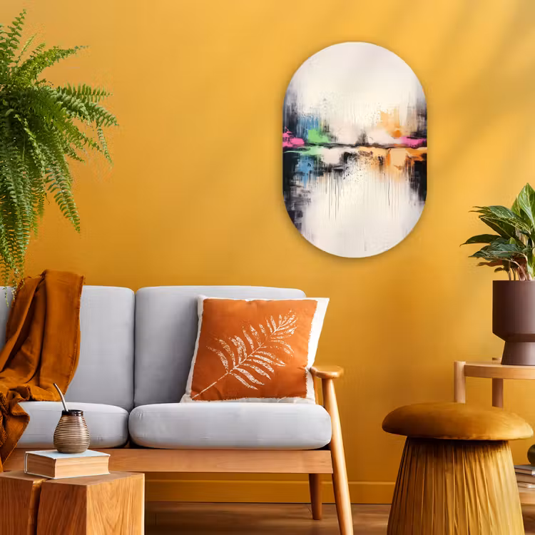 Abstract - Kleurexplosie - Landschap Wandcirkel Ovaal Forex klein -sfeer4