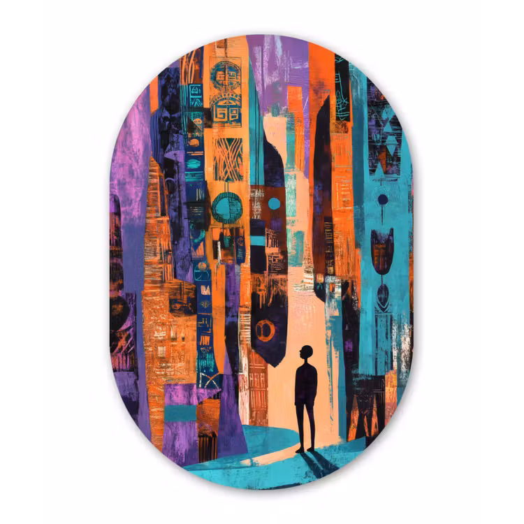Abstract - Figuren - Kleurrijk Wandcirkel Ovaal Forex klein -3d