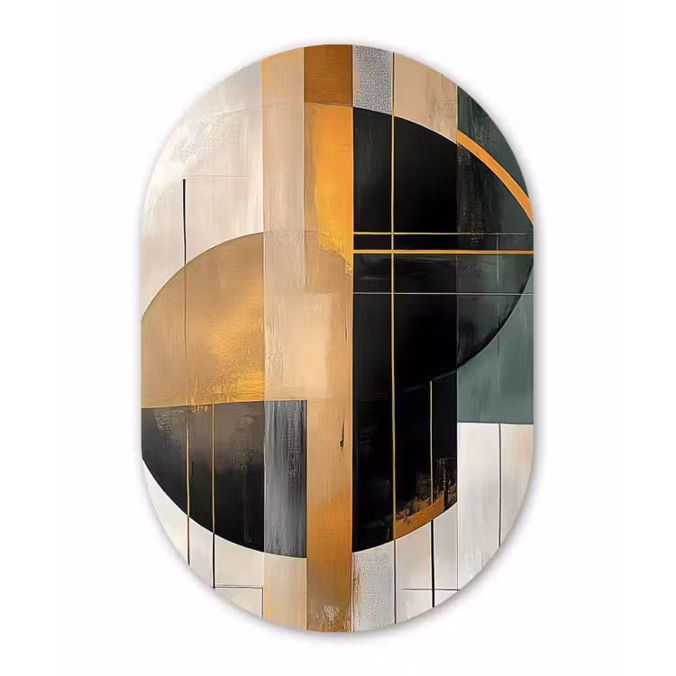 Abstract - Goud - Brons - Groen - Vormen - Modern Wandcirkel Ovaal Forex klein -3d