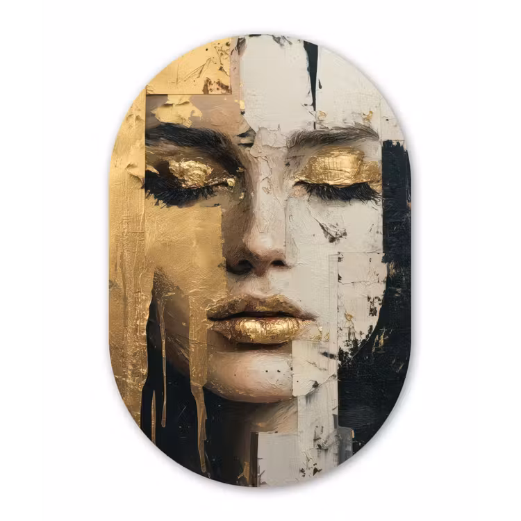 Abstract - Goud - Gezicht - Lippen Wandcirkel Ovaal Forex klein -3d