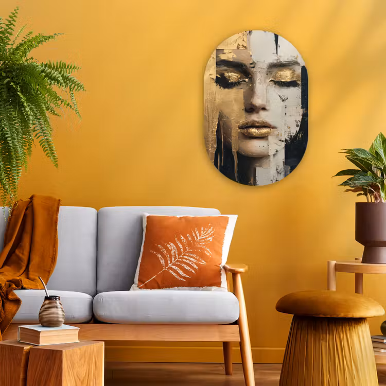 Abstract - Goud - Gezicht - Lippen Wandcirkel Ovaal Forex klein -sfeer4