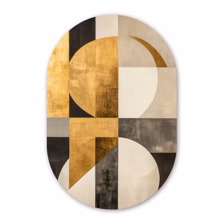 Abstract - Goud - Grijs - Vormen - Geometrisch Wandcirkel Ovaal Forex klein -3d