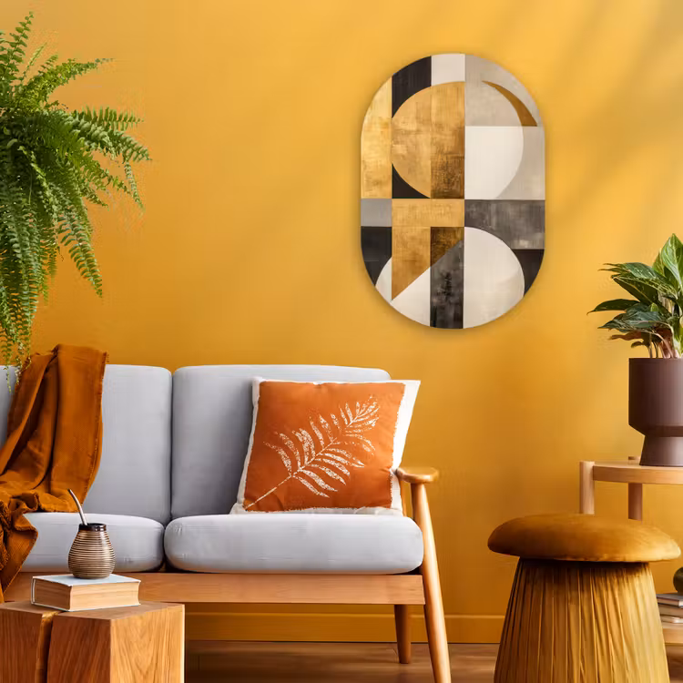 Abstract - Goud - Grijs - Vormen - Geometrisch Wandcirkel Ovaal Forex klein -sfeer4