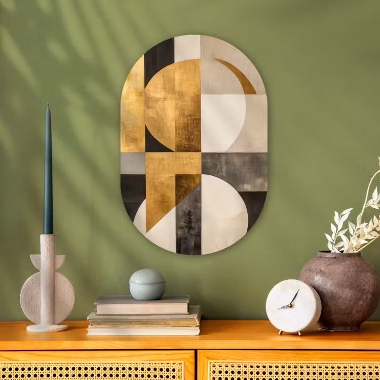 Abstract - Goud - Grijs - Vormen - Geometrisch Wandcirkel Ovaal Forex klein -sfeer2