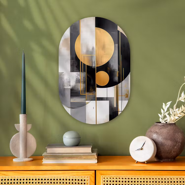 Abstract - Goud - Zilver - Vormen - Aesthetic - Modern Wandcirkel Ovaal Forex klein -sfeer2
