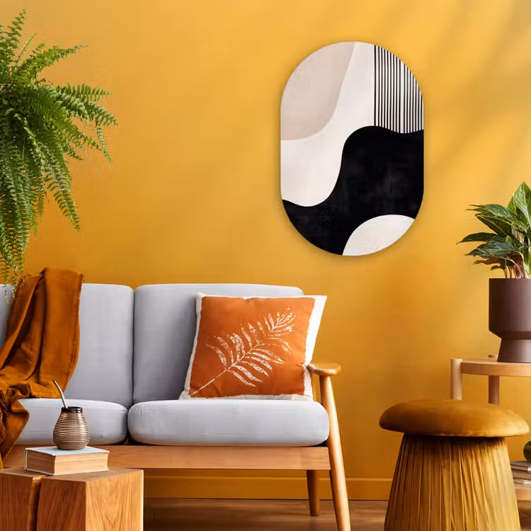 Abstract - Japandi - Beige - Modern Wandcirkel Ovaal Forex klein -sfeer4