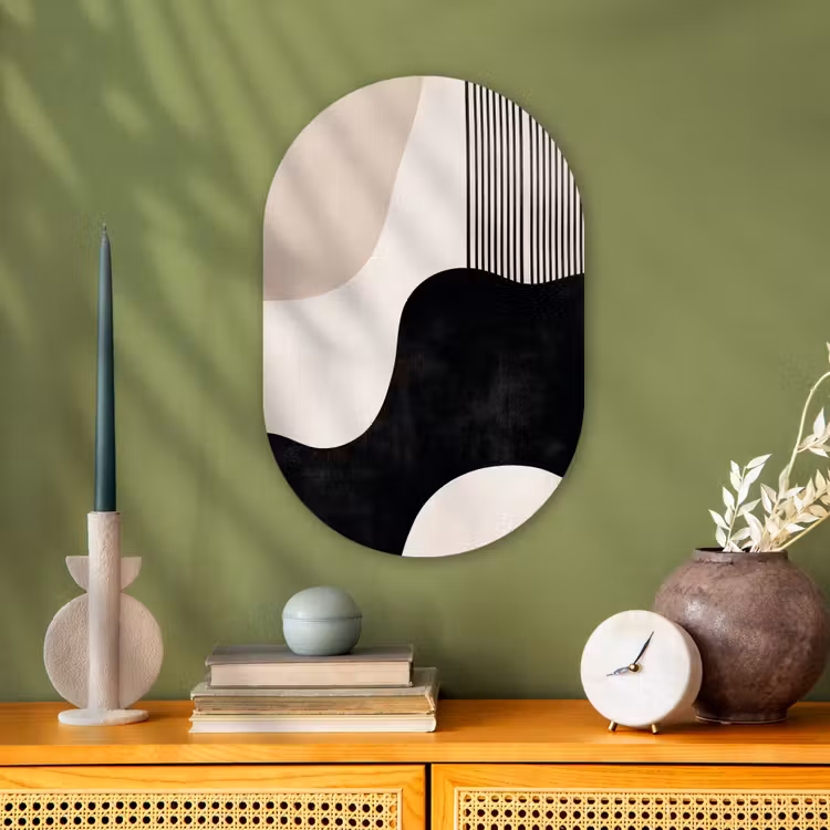 Abstract - Japandi - Beige - Modern Wandcirkel Ovaal Forex klein -sfeer2