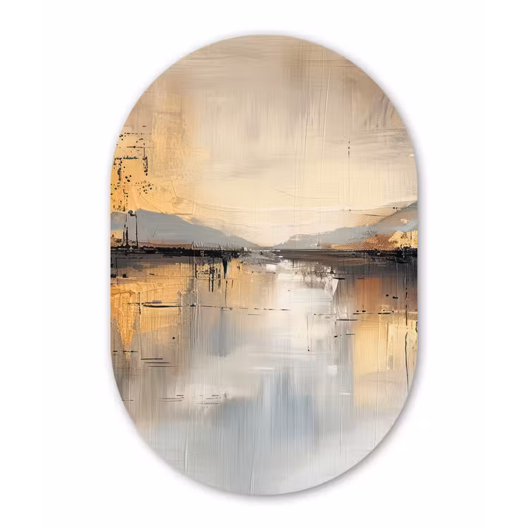 Abstract - Modern - Beige - Aesthetic - Goud Wandcirkel Ovaal Forex klein -3d