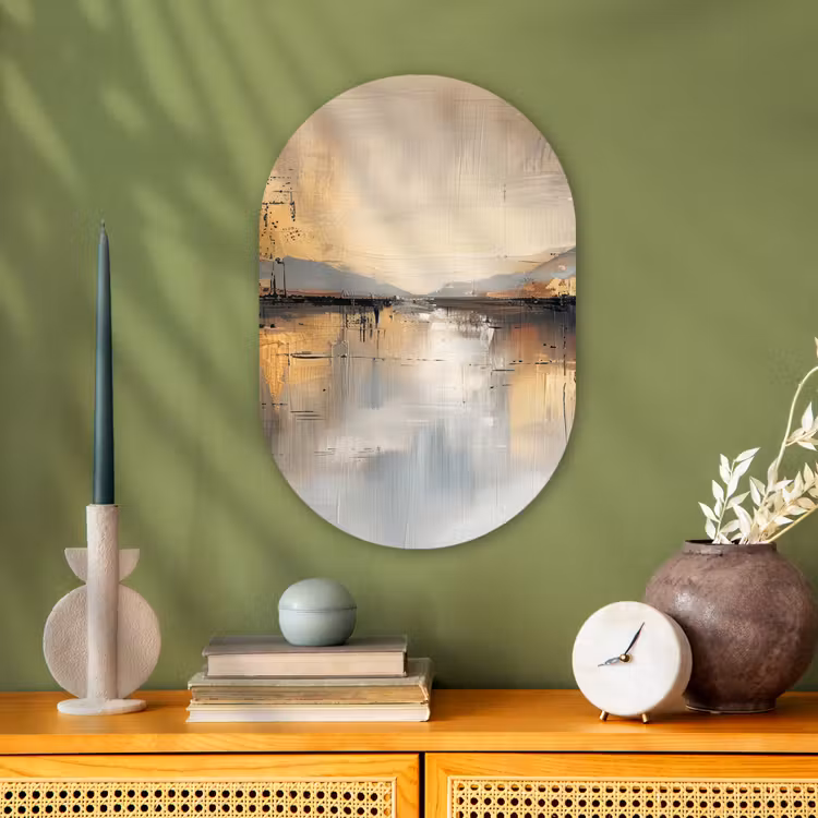 Abstract - Modern - Beige - Aesthetic - Goud Wandcirkel Ovaal Forex klein -sfeer2
