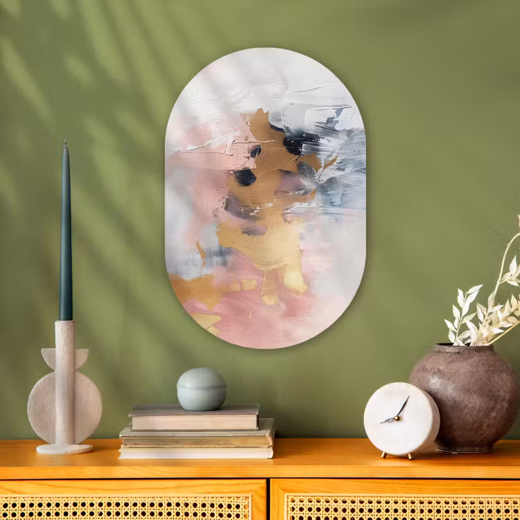 Abstract - Pastel kleuren - Goud - Modern - Aesthetic Wandcirkel Ovaal Forex klein -sfeer2