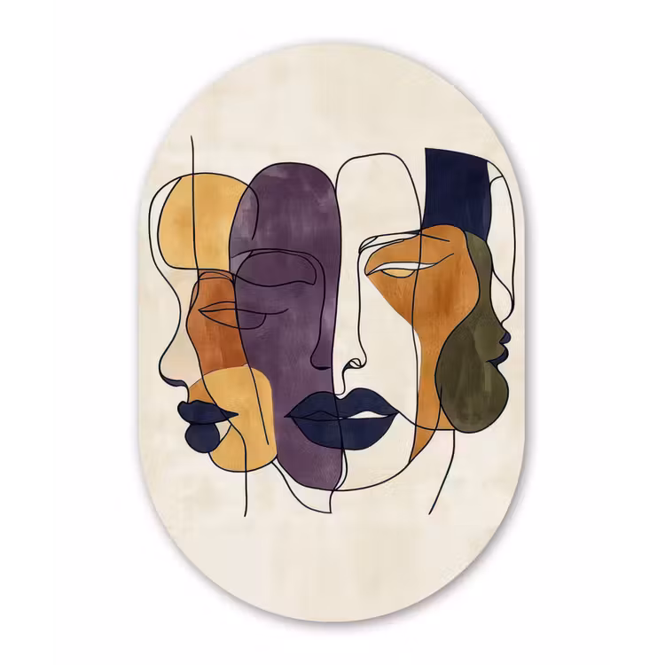 Abstract - Overlappende gezichten - Paars - Donkergroen Wandcirkel Ovaal Forex klein -3d