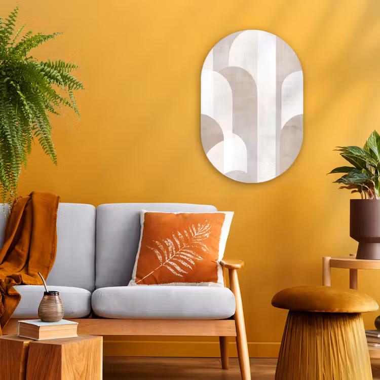 Abstracte bogen - Modern - Beige Wandcirkel Ovaal Forex klein -sfeer4