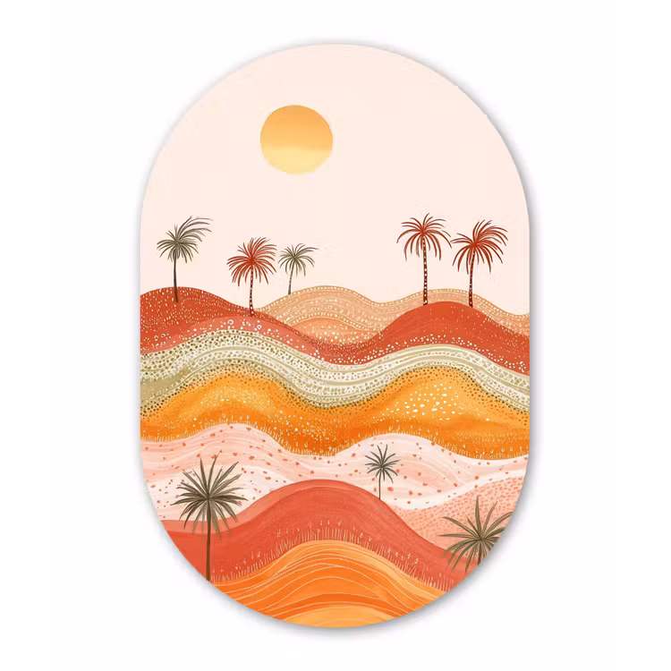Abstract landschap - Palmbomen - Kleurrijk Wandcirkel Ovaal Forex klein -3d