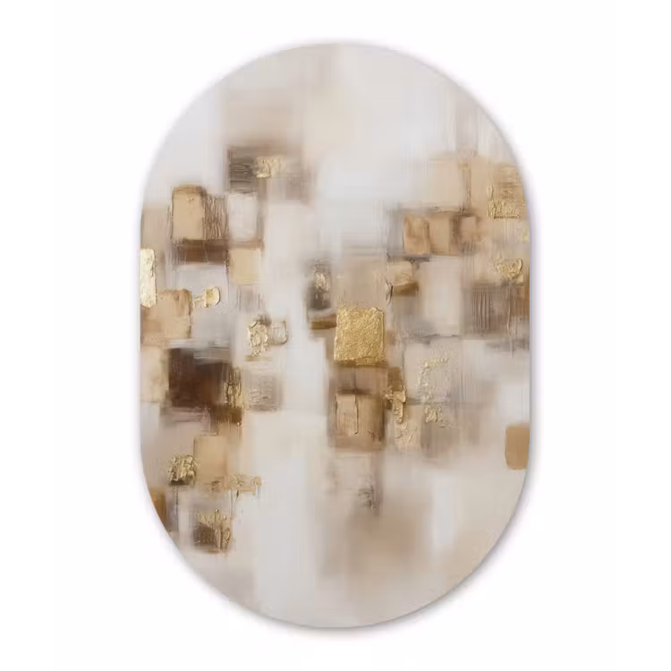 Abstracte vierkanten - Aardetonen - Mistig Wandcirkel Ovaal Forex klein -3d