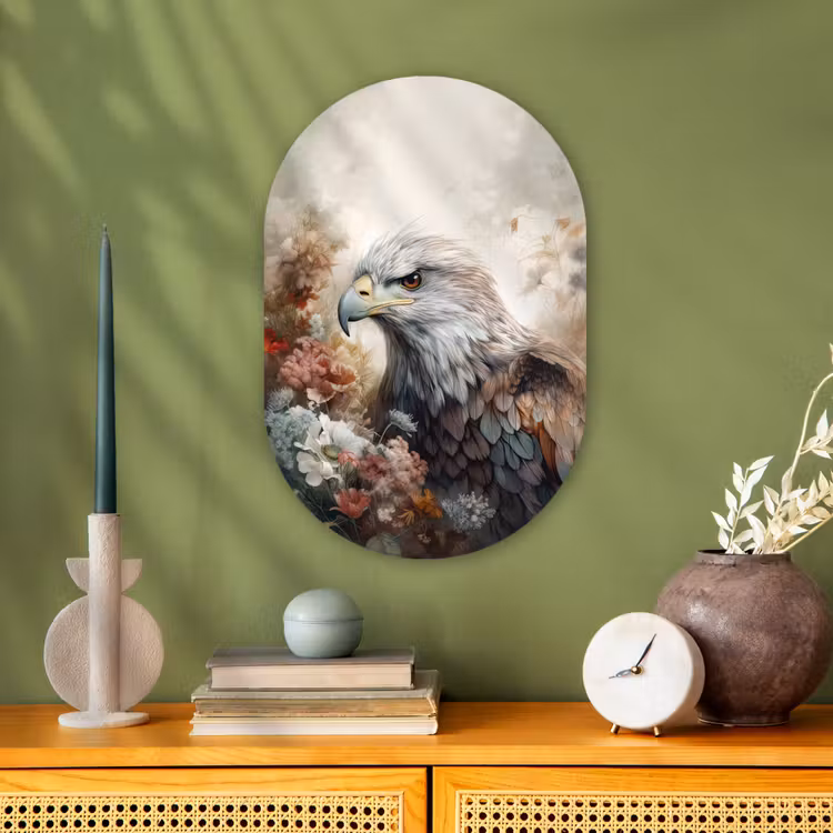 Arend - Adelaar - Vogel - Bloemen - Natuur Wandcirkel Ovaal Forex klein -sfeer2