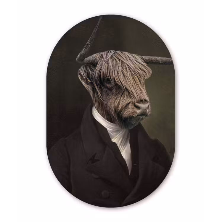 Oude Meesters - Schotse Hooglander - Dieren Wandcirkel Ovaal Forex klein -3d