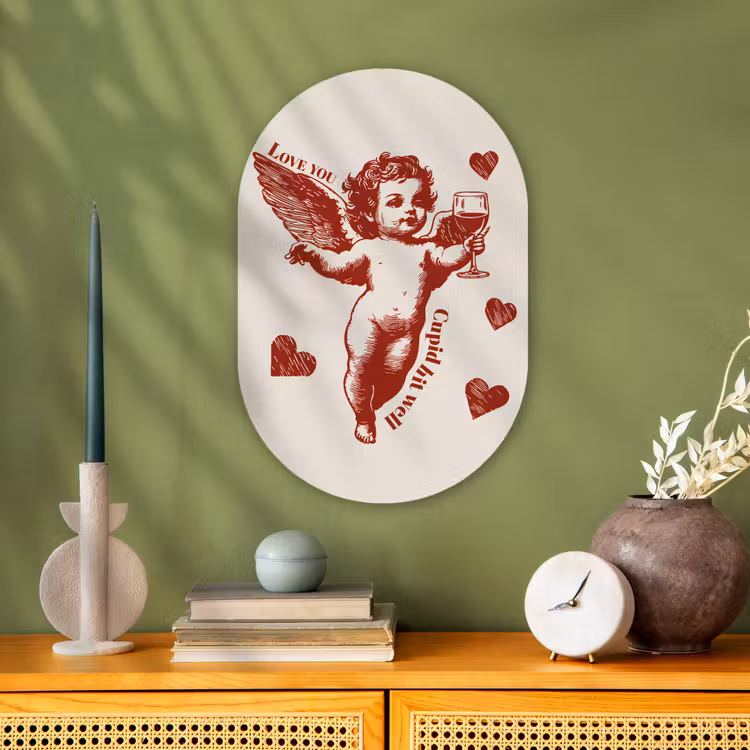Cupido - Hartjes - Rood - Klassiek Wandcirkel Ovaal Forex klein -sfeer2