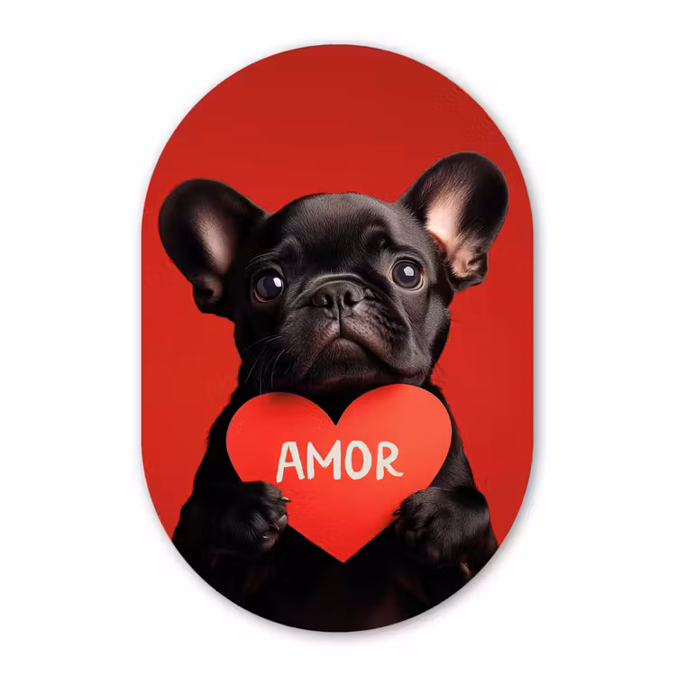 Amor - Hond - Hartje - Rood Wandcirkel Ovaal Forex klein -3d