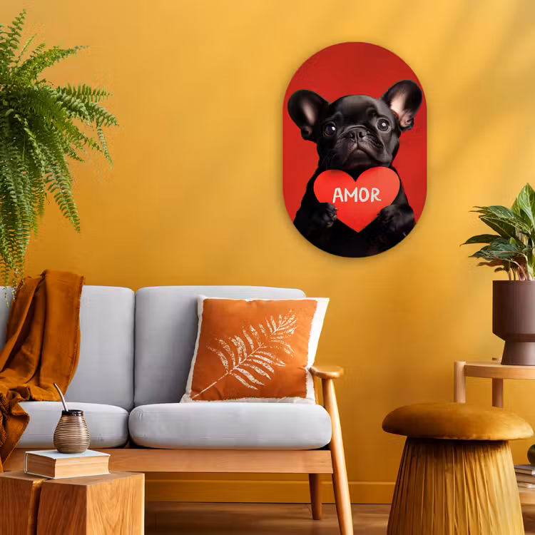 Amor - Hond - Hartje - Rood Wandcirkel Ovaal Forex klein -sfeer4