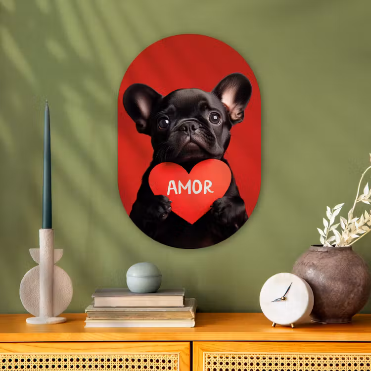 Amor - Hond - Hartje - Rood Wandcirkel Ovaal Forex klein -sfeer2