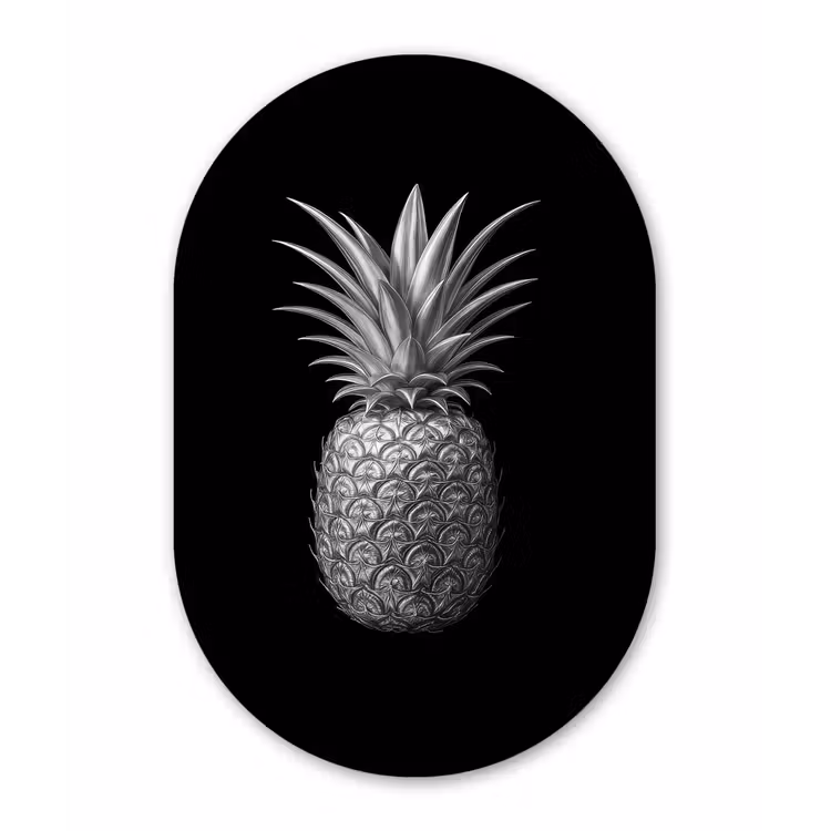Ananas - Gedetailleerd - Bladeren Wandcirkel Ovaal Forex klein -3d