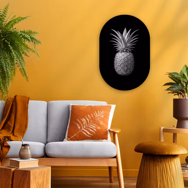 Ananas - Gedetailleerd - Bladeren Wandcirkel Ovaal Forex klein -sfeer4