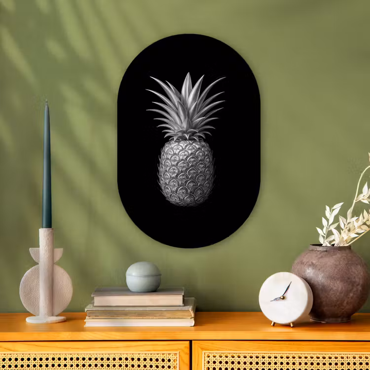 Ananas - Gedetailleerd - Bladeren Wandcirkel Ovaal Forex klein -sfeer2