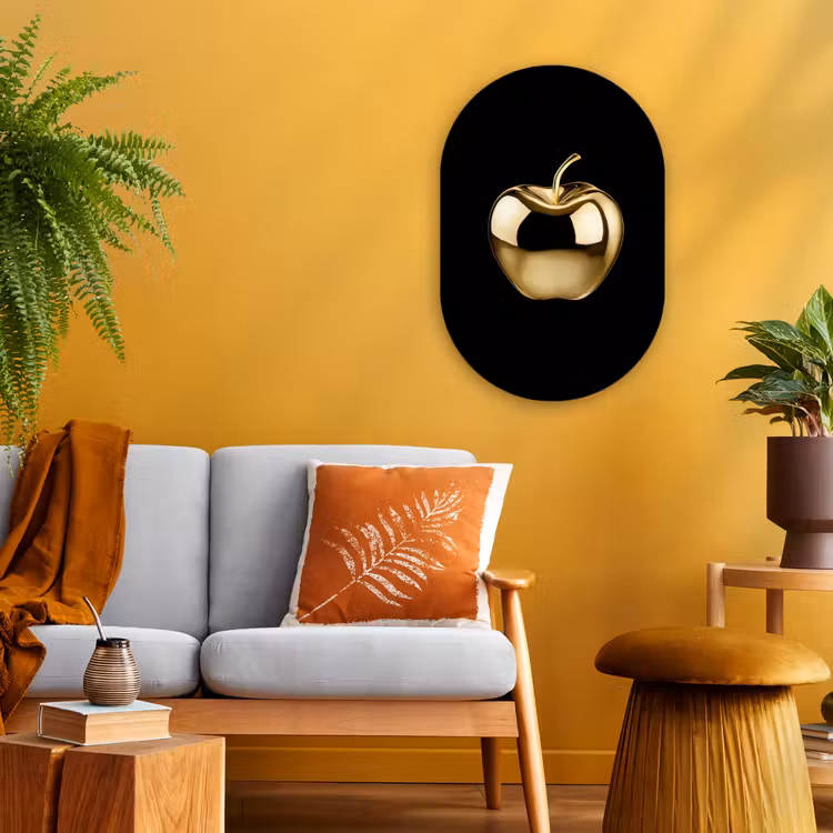 Appel - Goud - Chrome - Zwart Wandcirkel Ovaal Forex klein -sfeer4