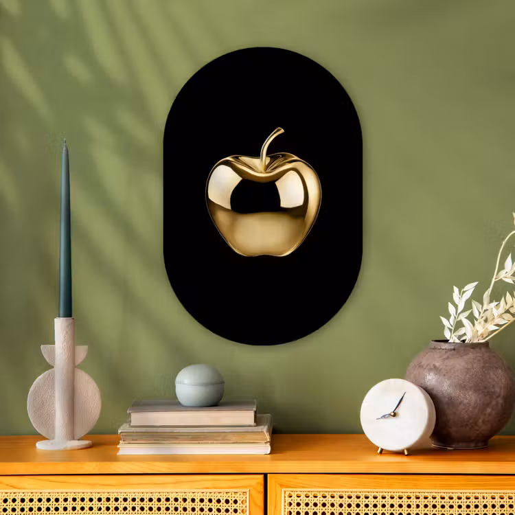 Appel - Goud - Chrome - Zwart Wandcirkel Ovaal Forex klein -sfeer2