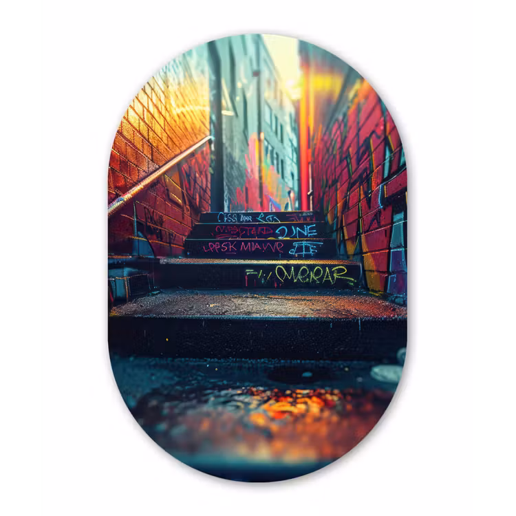 Architectuur - Neon - Trap - Graffiti Wandcirkel Ovaal Forex klein -3d