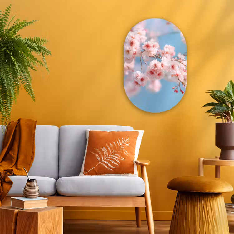 Takken - Bloesems - Roze Wandcirkel Ovaal Forex klein -sfeer4