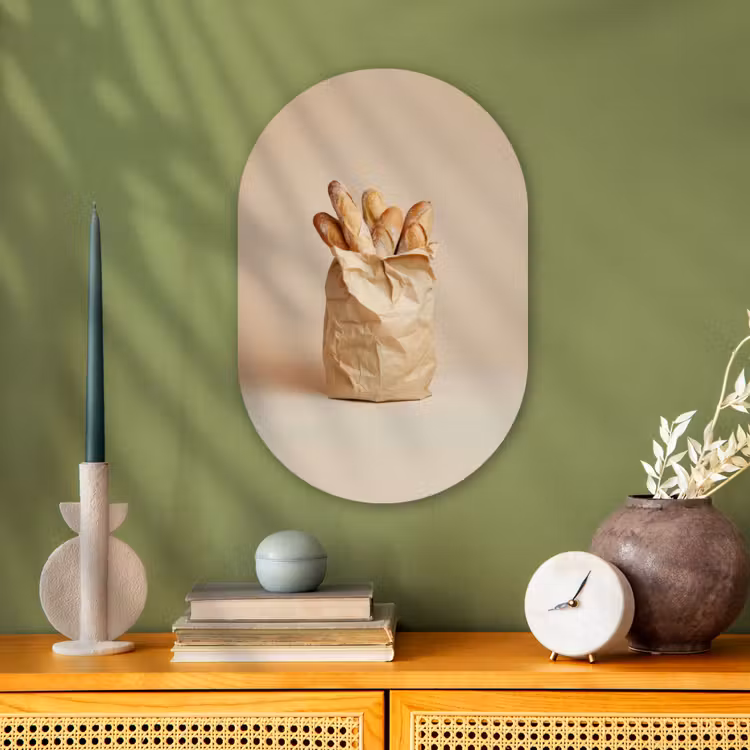 Baguette - Brood - Stokbrood - Beige Wandcirkel Ovaal Forex klein -sfeer2