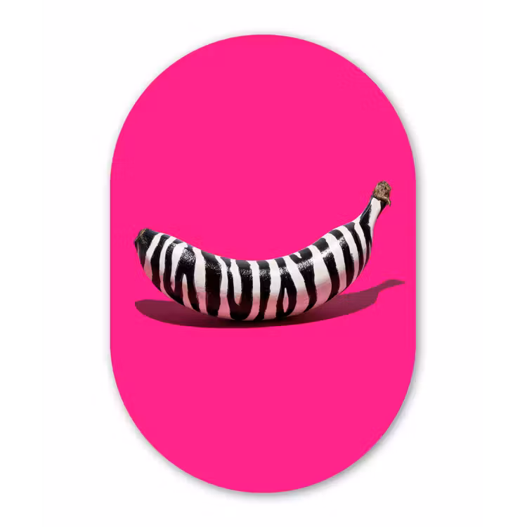 Banaan - Zebraprint - Roze Wandcirkel Ovaal Forex klein -3d
