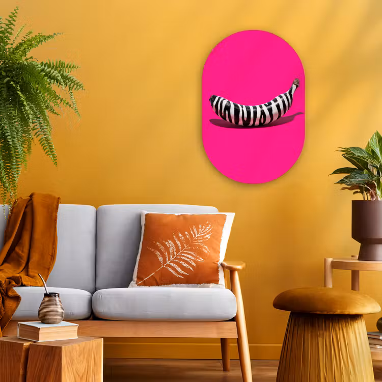Banaan - Zebraprint - Roze Wandcirkel Ovaal Forex klein -sfeer4