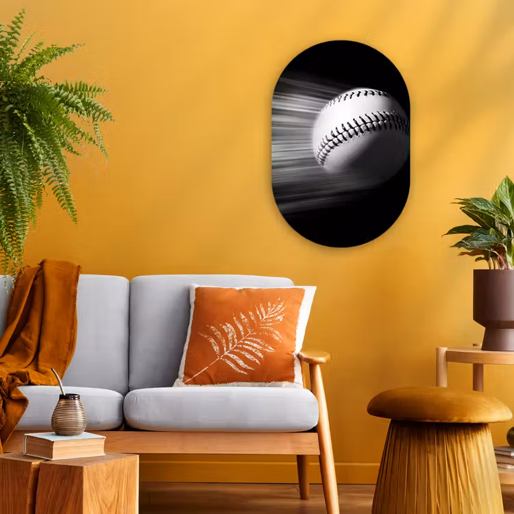 Honkbal - Wit - Vliegt Wandcirkel Ovaal Forex klein -sfeer4