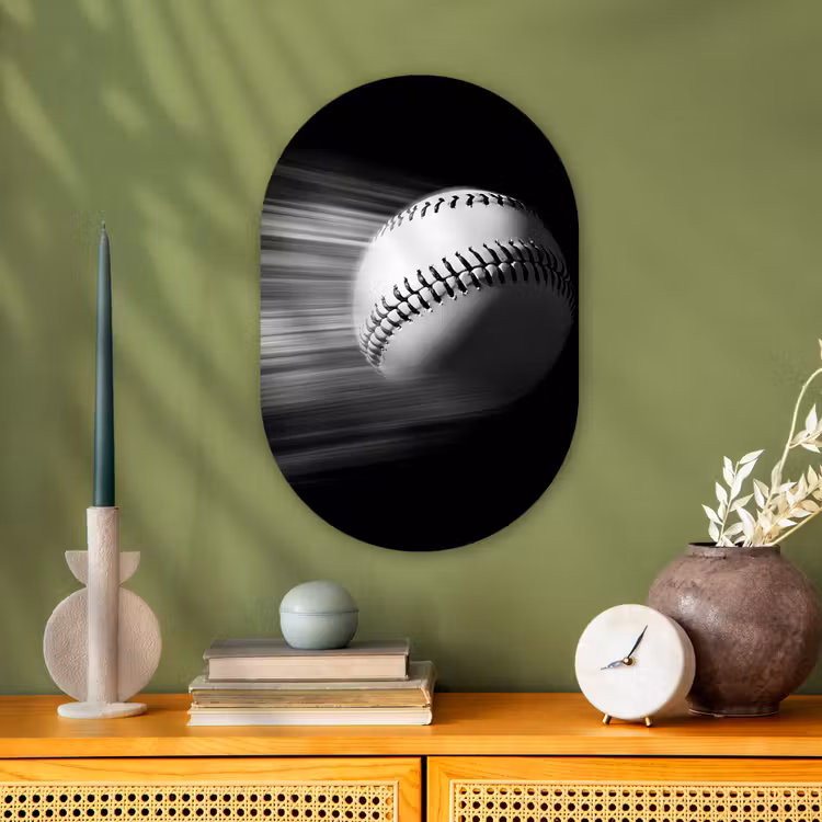 Honkbal - Wit - Vliegt Wandcirkel Ovaal Forex klein -sfeer2