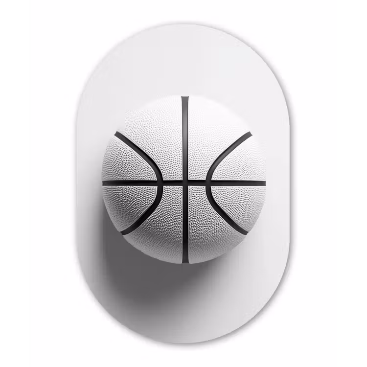 Basketbal - Wit - Schaduw - Lijnen Wandcirkel Ovaal Forex klein -3d