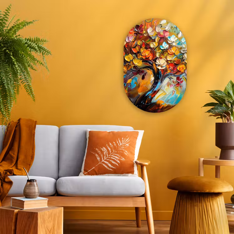 Boom - Abstract - Kleurrijk - Bloemen Wandcirkel Ovaal Forex klein -sfeer4