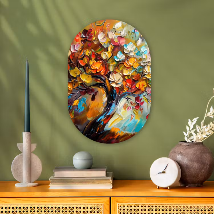 Boom - Abstract - Kleurrijk - Bloemen Wandcirkel Ovaal Forex klein -sfeer2