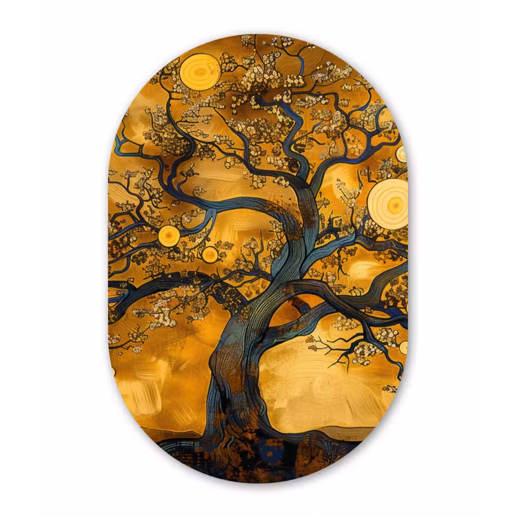 Boom - Levensboom - Abstract - Goud Wandcirkel Ovaal Forex klein -3d
