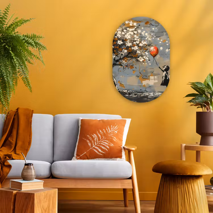 Boom - Graffiti - Banksy Style - Balloon Girl Wandcirkel Ovaal Forex klein -sfeer4