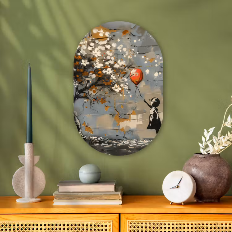 Boom - Graffiti - Banksy Style - Balloon Girl Wandcirkel Ovaal Forex klein -sfeer2