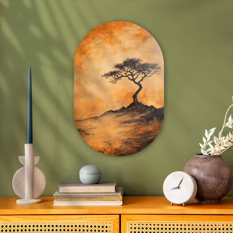 Boom - Landschap - Oranje Wandcirkel Ovaal Forex klein -sfeer2