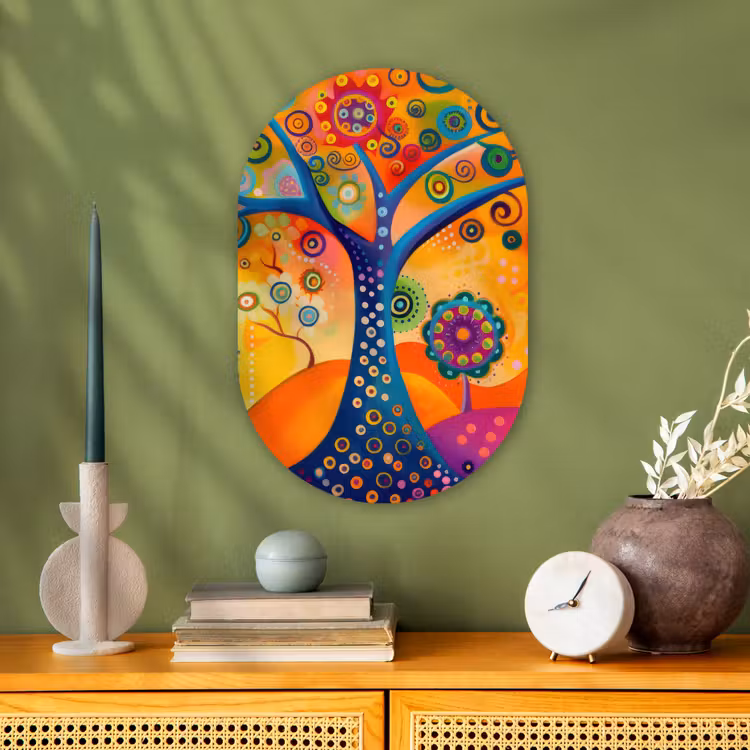 Boom - Levensboom - Abstract - Kleurrijk Wandcirkel Ovaal Forex klein -sfeer2