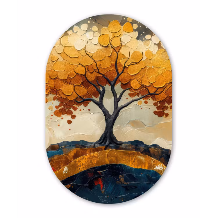 Boom - Natuur - Goud - Modern Wandcirkel Ovaal Forex klein -3d