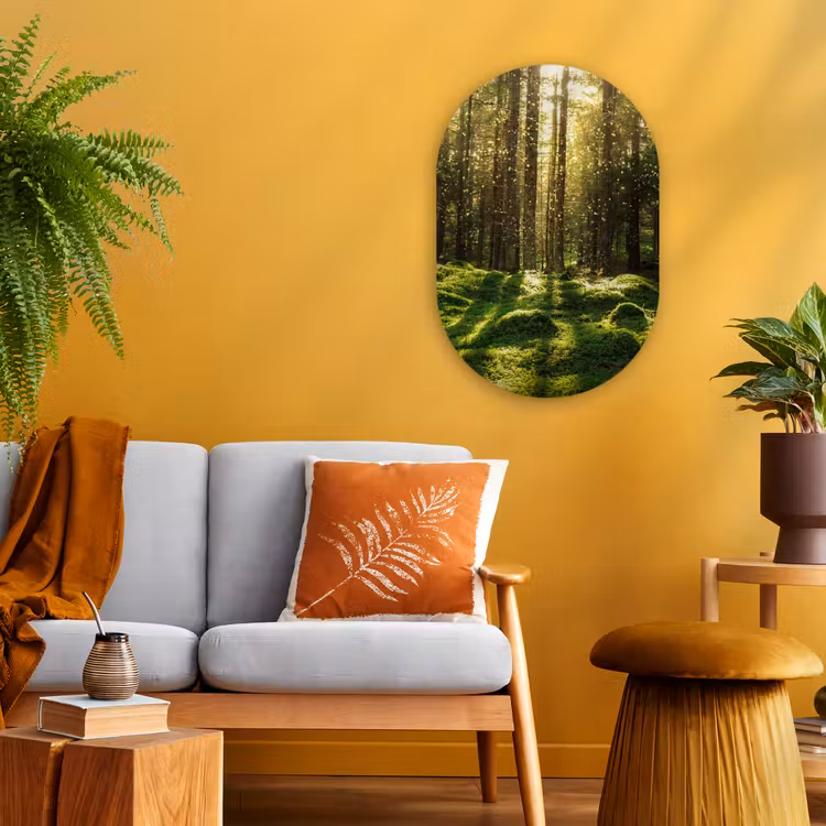 Bomen - Bos - Mos - Planten - Zon - Natuur Wandcirkel Ovaal Forex klein -sfeer4