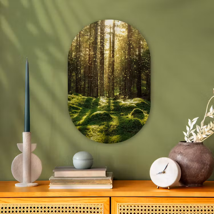 Bomen - Bos - Mos - Planten - Zon - Natuur Wandcirkel Ovaal Forex klein -sfeer2