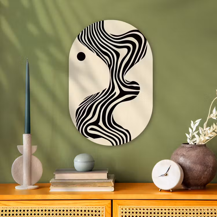 Beige - Lijnen - Golvend - Abstract Wandcirkel Ovaal Forex klein -sfeer2