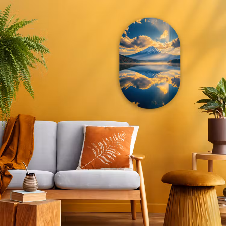 Berg - Rivier - Zonsondergang Wandcirkel Ovaal Forex klein -sfeer4