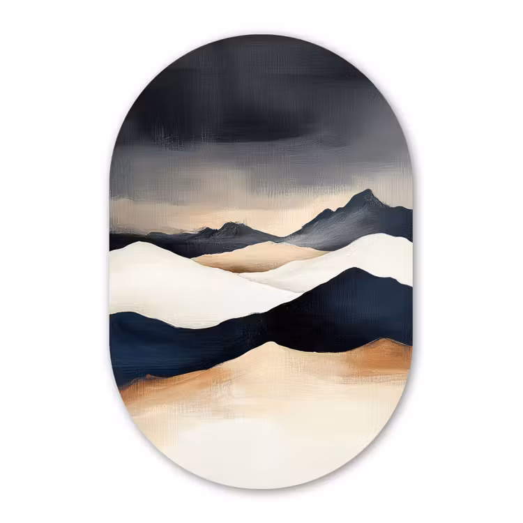 Bergen - Donkerblauw - Landschap Wandcirkel Ovaal Forex klein -3d